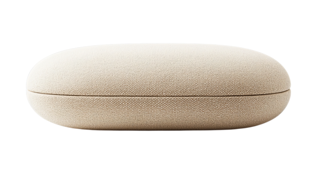 Png of Sleek beige fabric-covered smart speaker with minimalist design on transparent background.
