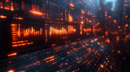 Fototapeta premium Futuristic digital data stream with illuminated graphs and charts in motion