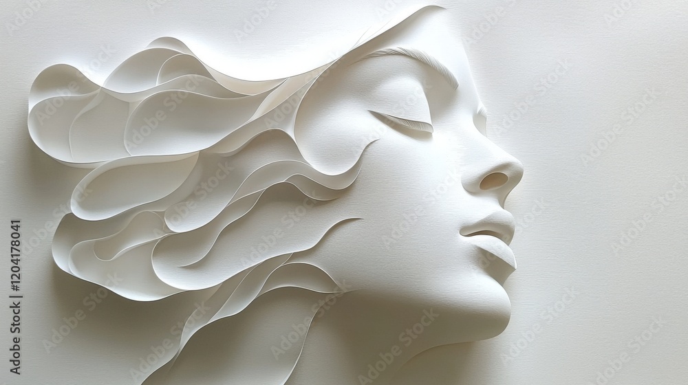 Aufkleber abstract paper cutout of a face with flowing lines and soft curves