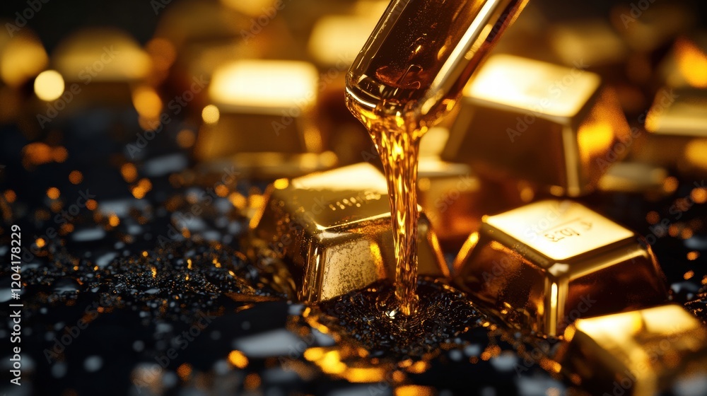 Aufkleber gleaming gold bars and liquid gold flowing into a dark surface in an elegant display of wealth and l