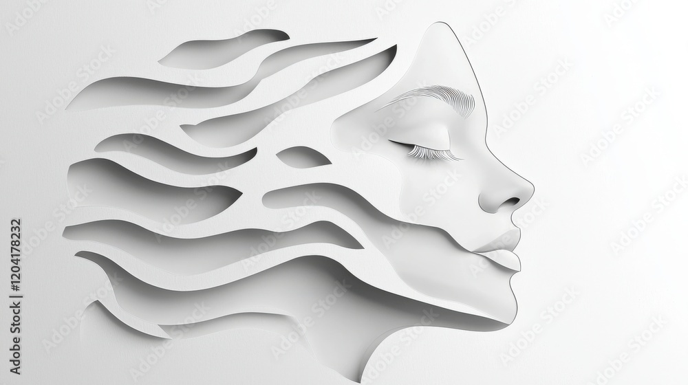 Aufkleber abstract paper cutout design of a face with flowing lines and soft features