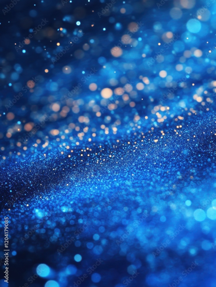 Poster bright blue bokeh lights create an abstract background with flying particles and vivid illumination 