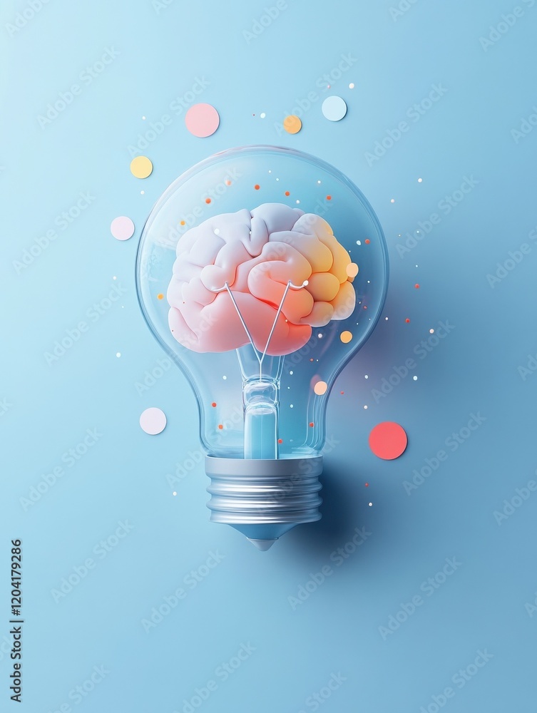 Poster creative generative ai illustration of brain in light bulb shape with concept of idea or brainstorm 