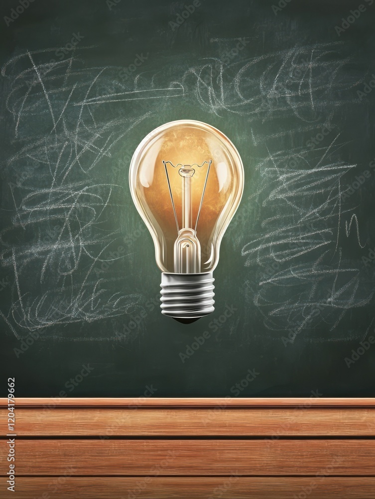 Poster conceptual image showing a light bulb above a blackboard.