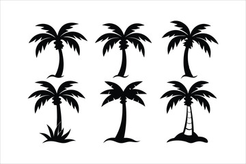 palm tree silhouette set. coconut tree icon vector illustration on white background