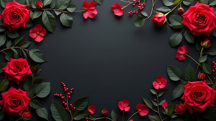 Aromatic red rose arrangement on a dark background