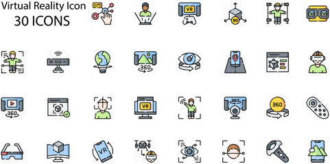 Set of Virtual Reality icons. Line art style icons bundle. vector illustration