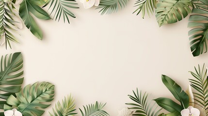 Tropical Leaf Border on Light Background for Creative Designs