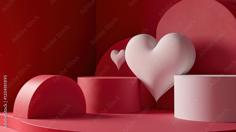 Poster valentine day abstract composition with heart in 3d style.