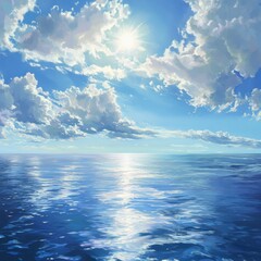 Obraz premium Tranquil ocean reflection under blue sky