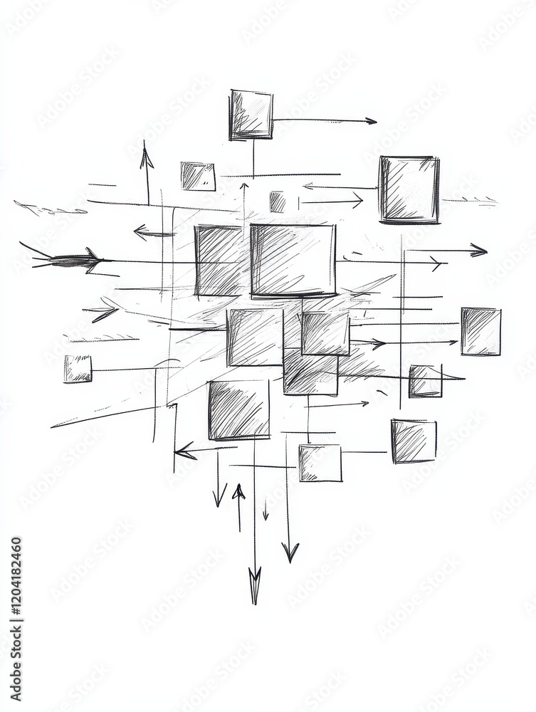 Poster mind map sketch. hand drawn blank square diagram, mind mapping, flow chart with empty space for text