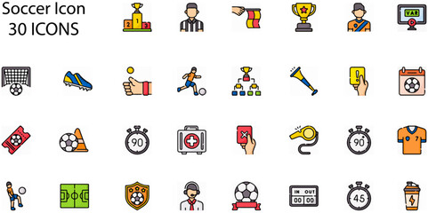 Fototapeta premium Set of Soccer icons. Line art style icons bundle. vector illustration
