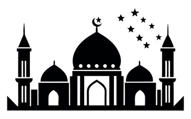 Silhouette of a Mosque Complex under a Starry Night