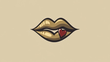 Golden Lips with Heart  A Vector Illustration of Love and Passion.