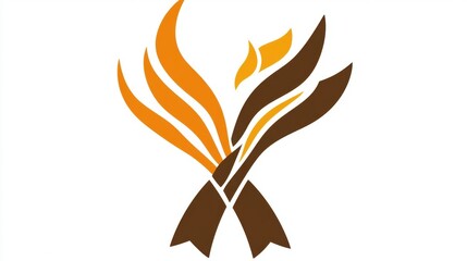 Abstract Phoenix Design Brown and Orange Bird Symbol.