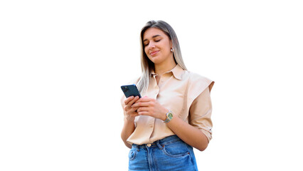 Fototapeta premium Beautiful businesswoman using smartphone