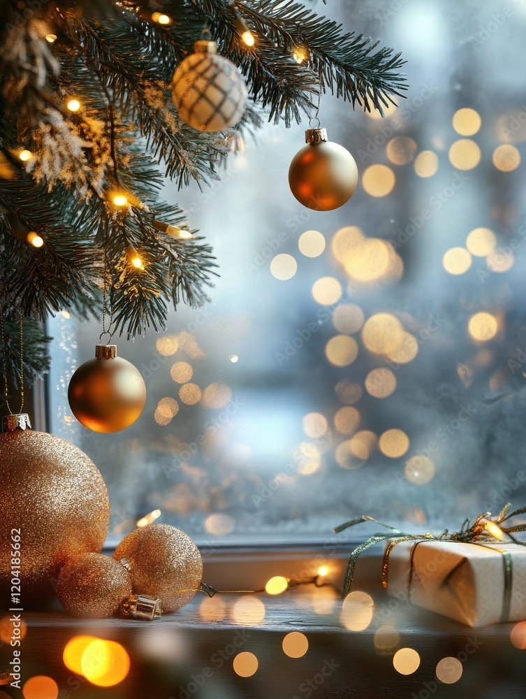 Poster abstract and festive backdrop with blurred bokeh lights