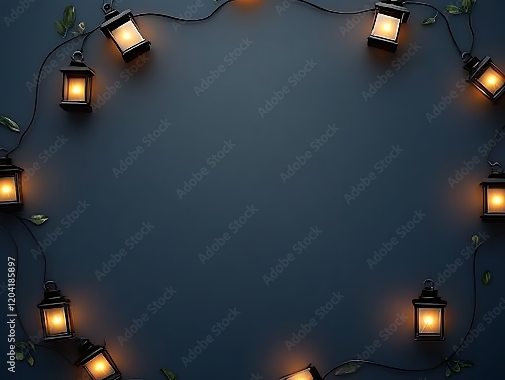 Aufkleber glowing lanterns arranged in a circular frame