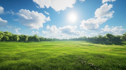Obraz premium Vast green meadow under clear blue sky