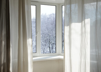  View from the window on a winter landscape.  