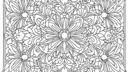 Fototapeta premium Intricate Floral Pattern for Coloring Book, detailed flower, symmetrical floral arrangement