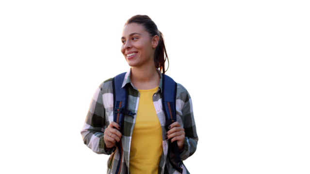 Content young woman exploring the mountain trails	
