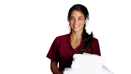 Portrait of a happy, smiling maid from the hotel staff	