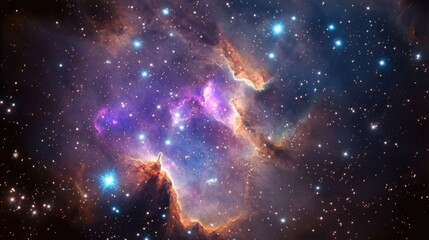 Vibrant cosmic scene with swirling nebulae