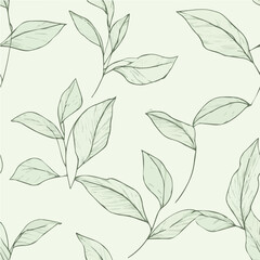 Vector of Seamless Handdrawn Leaves Pattern
