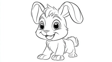 Playful Cartoon Baby Rabbit in Simple Line Art Style for Creative Projects