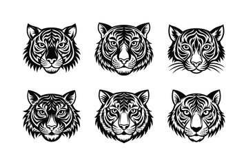 set of animals black and white icons