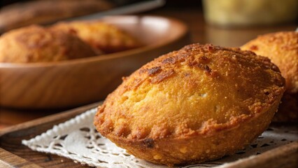 Naklejka premium Golden acaraj with a crispy crust offers a delightful taste of traditional Brazilian street food
