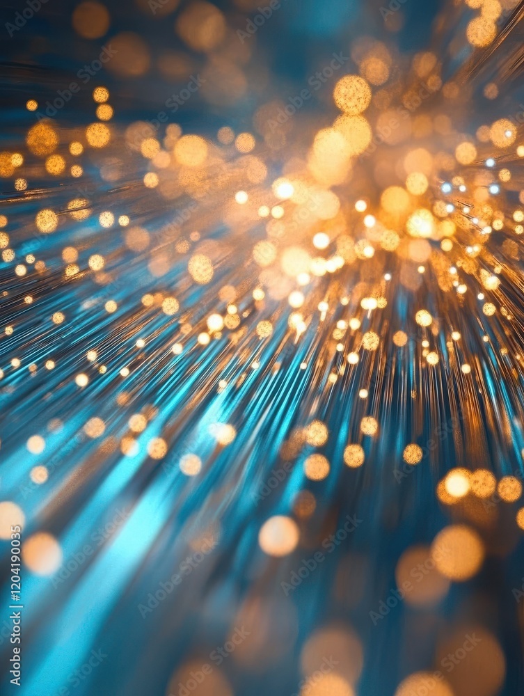 Poster abstract background of bokeh with softly blurred golden and blue lights, creating a magical effect, 