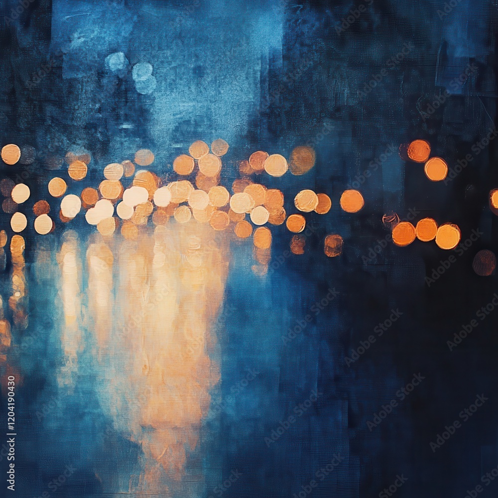 Poster soft bokeh city lights at night: abstract bokeh lights with a gradient of blues and oranges resembli