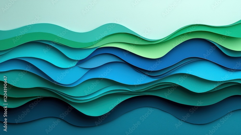 Poster abstract minimalist paper cutout of flowing waves in soft color palette
