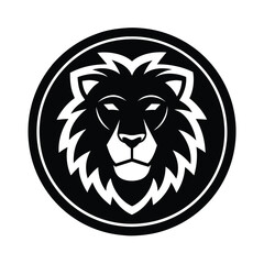 Lion Head Silhouette in Circle Vector Art - Black Lion Head Design