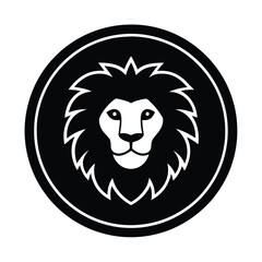 Lion Head Silhouette in Circle Vector Art - Black Lion Head Design