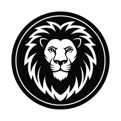 Lion Head Silhouette in Circle Vector Art - Black Lion Head Design