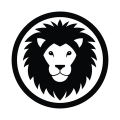 Lion Head Silhouette in Circle Vector Art - Black Lion Head Design