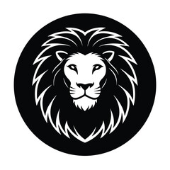 Lion Head Silhouette in Circle Vector Art - Black Lion Head Design
