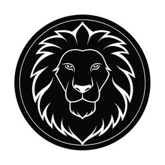 Lion Head Silhouette in Circle Vector Art - Black Lion Head Design