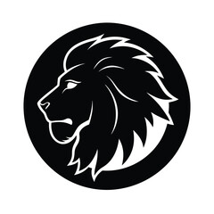 Lion Head Silhouette in Circle Vector Art - Black Lion Head Design