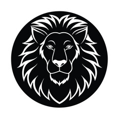 Lion Head Silhouette in Circle Vector Art - Black Lion Head Design