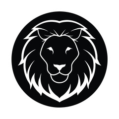 Obraz premium Lion Head Silhouette in Circle Vector Art - Black Lion Head Design