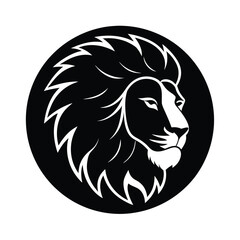 Lion Head Silhouette in Circle Vector Art - Black Lion Head Design