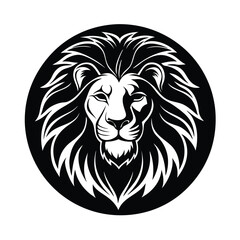 Lion Head Silhouette in Circle Vector Art - Black Lion Head Design