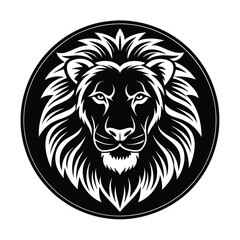 Lion Head Silhouette in Circle Vector Art - Black Lion Head Design