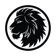 Lion Head Silhouette in Circle Vector Art - Black Lion Head Design