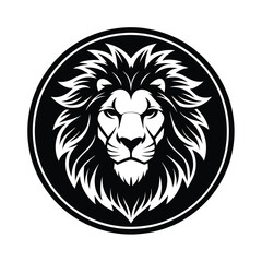 Lion Head Silhouette in Circle Vector Art - Black Lion Head Design