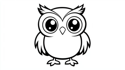 Fototapeta premium Curious Baby Owl Cartoon in Simple Line Art Style with No Background